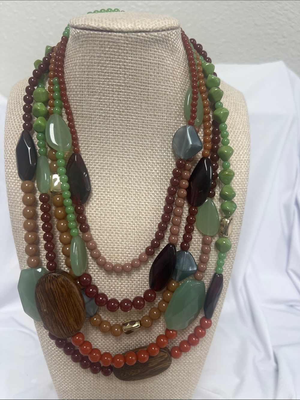 New Premier Designs Multi-Strand Green and Brown Beaded Women's Necklace